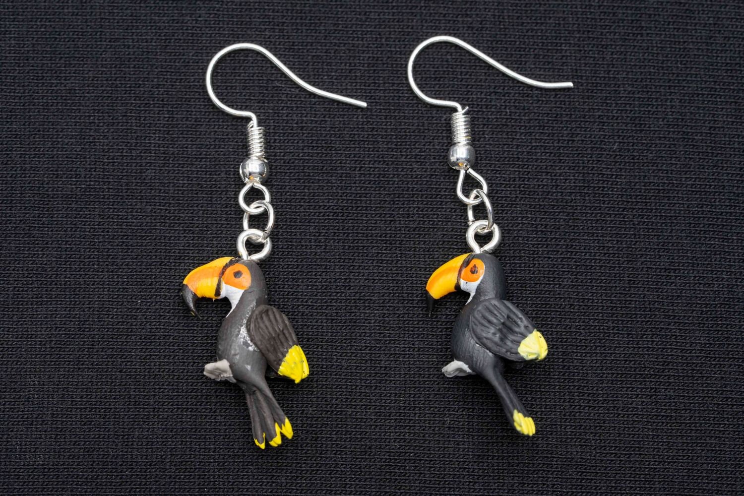 Tukan Ohrringe Handarbeit - Mini Vogel Schmuck Vergoldet 21mm