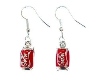 Sode Earrings Miniblings Lemonade Red Enamel Can Soda