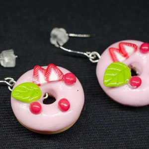 Donut Pink Earrings Miniblings Doughnut Donuts Sweets Sstrawberry Summer 14Mm Food image 3