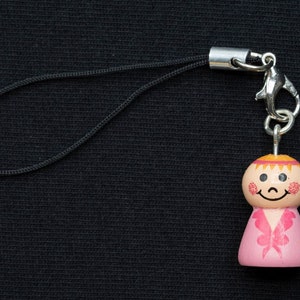 Baby girl lucky doll cell phone pendant Miniblings birth dolls wood pink image 2