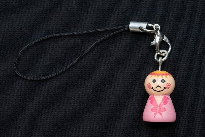 Baby girl lucky doll cell phone pendant Miniblings birth dolls wood pink image 2