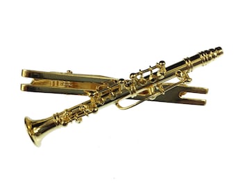 Clarinet Tie Clip Bar + Box Miniblings Gold Plated Tiepin Needle