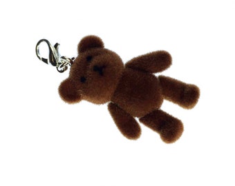 Teddy Bear Charm Pendant For Bracelet Miniblings Velvety Flock Dark Brown