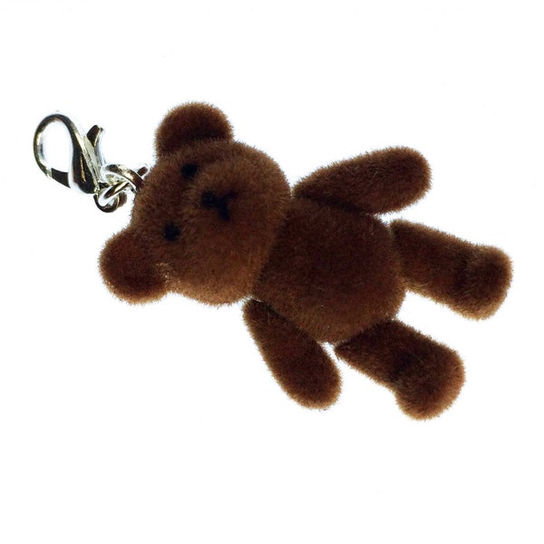 Teddy Bear Charm Pendant For Bracelet Miniblings Velvety Flock Dark Brown