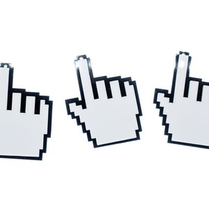 Könnte beinhalten: Drei schwarz-weiße pixelartige Computer-Mauszeiger-Handsymbole.