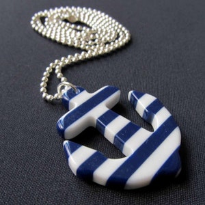 Anker Kette Halskette Miniblings 80cm Maritim Schiff blau weiß gestreift 45mm