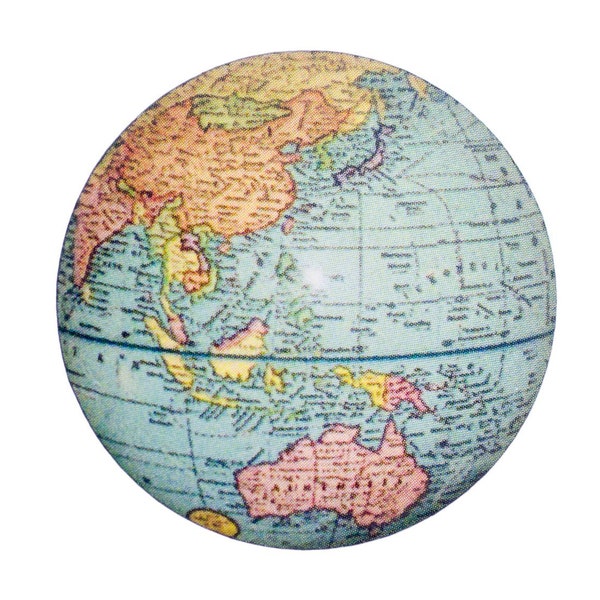 Globus bedruckt Brosche Miniblings Anstecknadel Holz Welt Erdkunde Karte