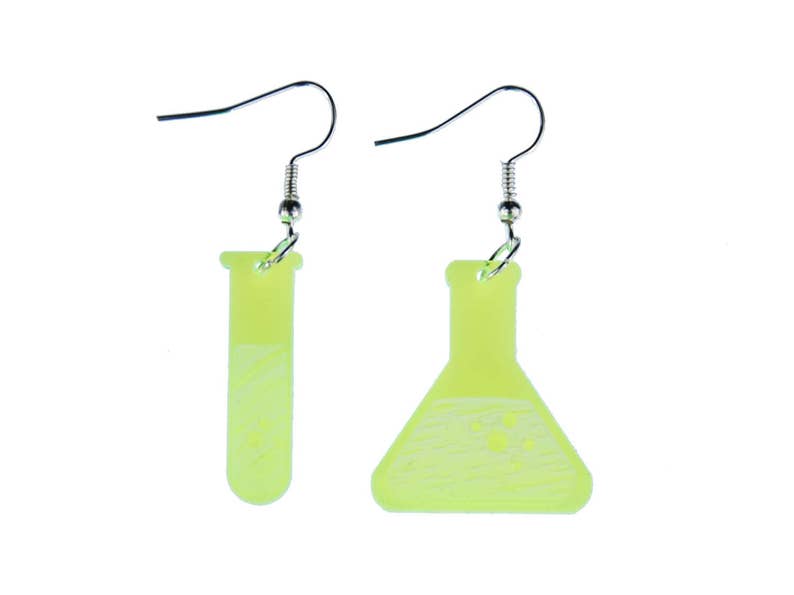 Test Tube And Flask Earrings Miniblings Chemistry Acrylic LC Neon Green