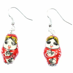 Matryoshka Earrings Miniblings Babuschka Russian Doll Porcelain Ceramic Red