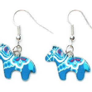 Dala horse earrings Miniblings Sweden swedish horse christmas enamelled blue