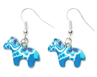 Pendientes de caballo Dala, colgantes Miniblings, caballo Dala, Navidad, azul esmaltado