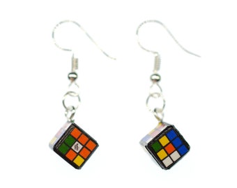 Magic Cube Earrings Colorful Miniblings Casino Board Game Play 3D Puzzle