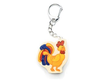 Portachiavi In Legno Fatto A Mano - Ciondolo A Forma Di Gallina, Design Unico Artigianale, H-Custom - 3