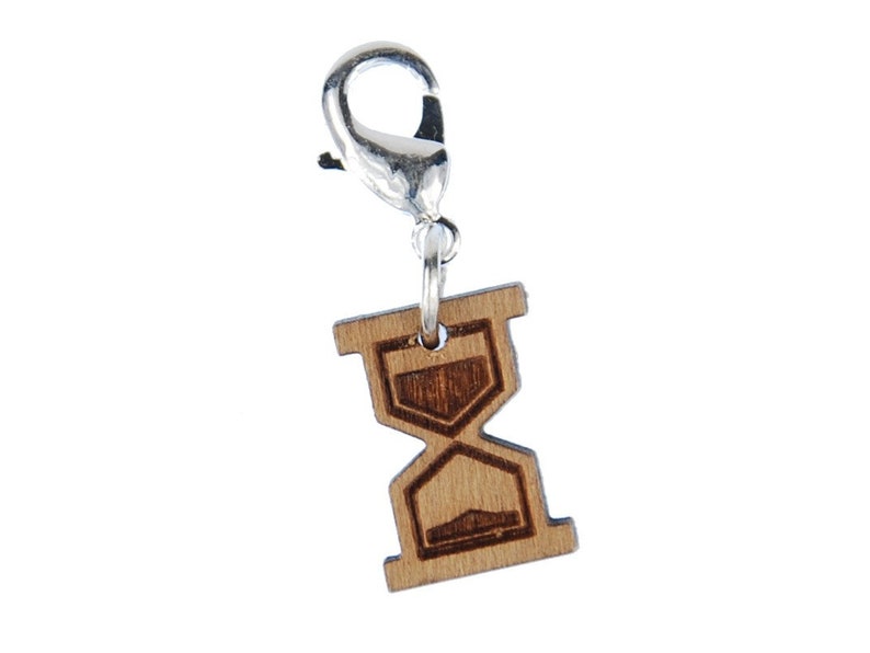 Hourglass Charm Pendant Zipper Pull Miniblings Time Clock Wood image 1