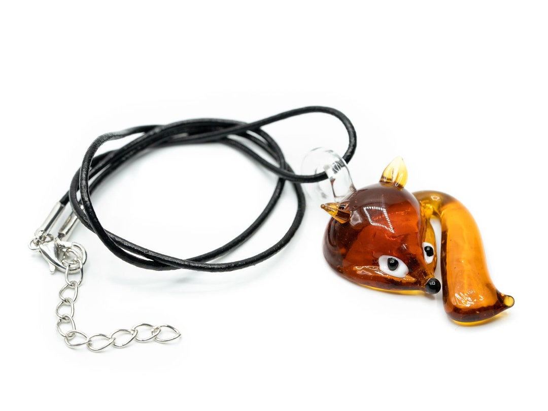 Fox Chain Miniblings 80cm Pendant Necklace Fox Head Lampwork Glass ...