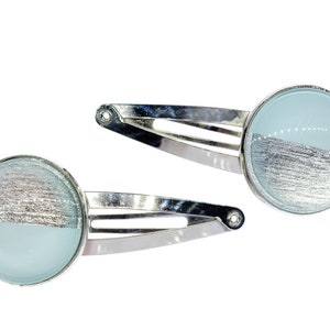 2 pcs Hair Clip Cabochon Miniblings Hairclips Sky Horizon Silver Turquoise Blue