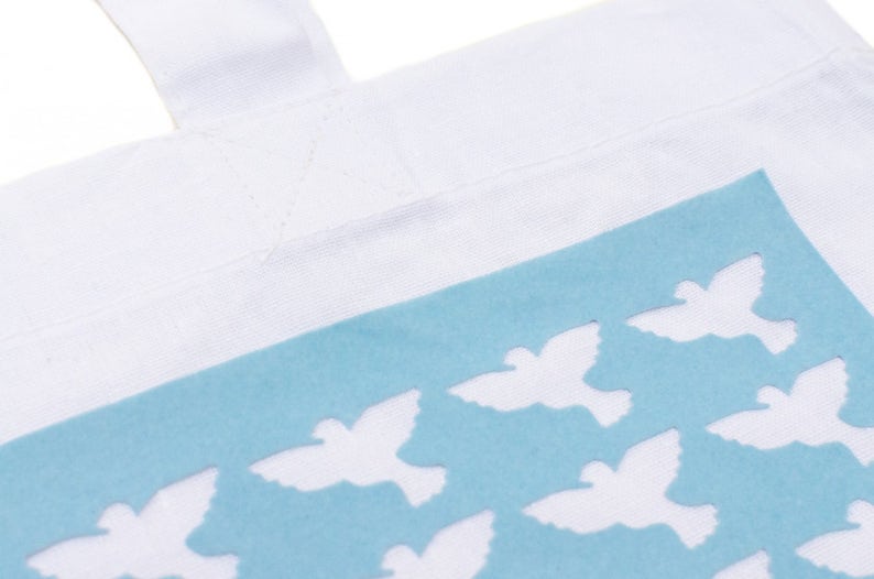 Cotton Carrier Bag Jute Bag Shopper Miniblings White Peace Dove Blue Velvety Flock