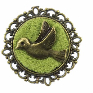 Dove Brooch Pigeons Bird Miniblings Button Pin Badge Bronze Green