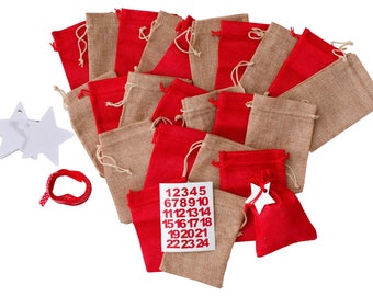 Miniblings DIY Advent Calender Set 25 Jute Bags Numbers Stars Adventskalender