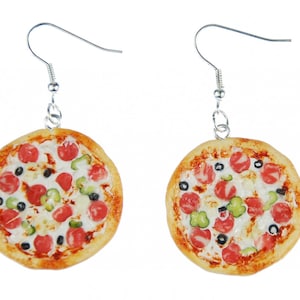 Pizza Earrings Miniblings Around Quite Detailed 3D Polymer Clay Colorful