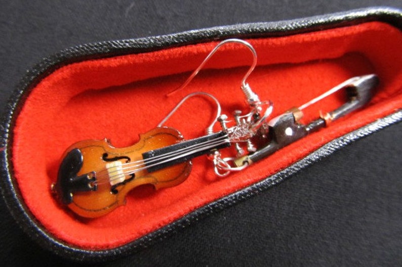 Violin Earrings With Bow Wood Miniblings Orchestra Music Etsy
