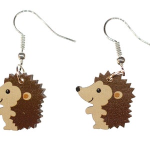 Hedgehog Earrings Miniblings Animals Garden Wooden Prickles Forest Animal Autumn