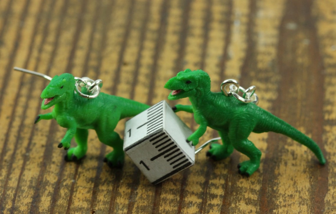 Miniblings T-Rex Ohrringe - Grüner Dinosaurier, 60mm, Versilbert, Handmade In Berlin