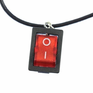 On / Off Switch Necklace Miniblings 45Cm UPCycling Vintage Leather Strap Power