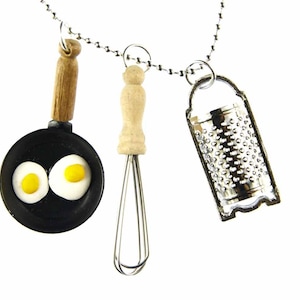 Kitchen Necklace Miniblings 80Cm Frying Pan Grater Whisk Cooking Food
