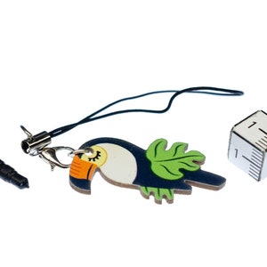 toucan Pendentif pour telephone mobileanimal oiseau perroquet bois exotique image 2