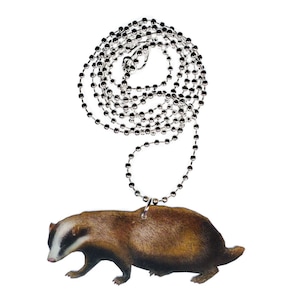 Badger Necklace Miniblings 80Cm Wooden Laserprint Forest Animal Raccoon Hunters