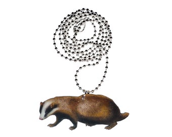 Badger Necklace Miniblings 80Cm Wooden Laserprint Forest Animal Raccoon Hunters