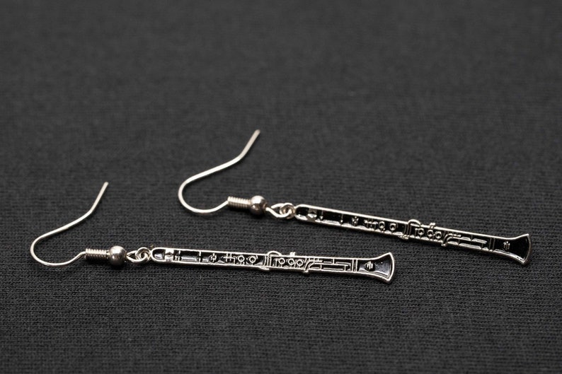 Boucles D'oreilles Clarinette Miniblings Suspendues Instrument De Musique Noir Métal Mince image 3