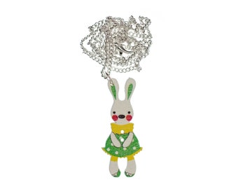 Paques Collier lapin lièvre Miniblings 45cm lapin lièvre de Paques bois vert