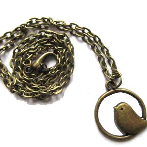 Bird In Circle 50Cm Necklace Miniblings Birds Sparrow Animal Mini Bronze