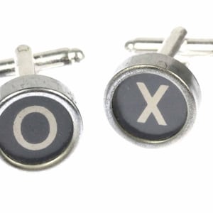 X + O Cuff Links Cufflinks Vintage Typewriter Keys Miniblings Tic Tac Toe Black