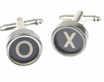 X + O Cuff Links Cufflinks Vintage Typewriter Keys Miniblings Tic Tac Toe Black