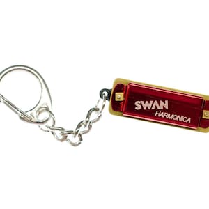 Red Harmonica Key Ring Chain Miniblings Playable Metal Instrument Music