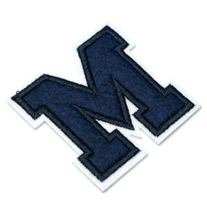 Letters Initials Alphabet ABC Patch Iron On Sewing 5.7cm Letter M dunkelblau