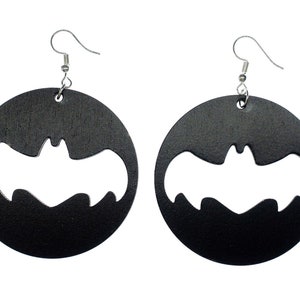 Bat Wood Earrings Miniblings Circle Halloween Bat Comic Superhero Black