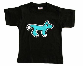 Baby Child Children Tshirt Kalle Fux Hand Printed Children's T-Shirt Black Fox Blue Size62