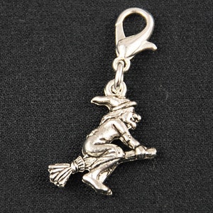 Witch Charm Pendant Broomstick Halloween Broom Miniblings Silver Plated Magic