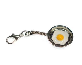 Charm colgante de huevo frito en sartén, pulsera Miniblings, sartén de plata