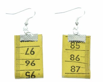 Tape Measure Earrings Miniblings Taylor Designer UPCycling Vintage Yellow