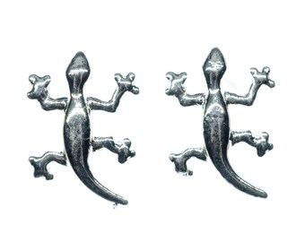 gecko boucles d'oreille lezard salamandre argente bouchon Geckos