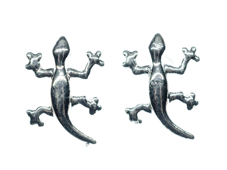 gecko boucles d'oreille lezard salamandre argente bouchon Geckos image 1