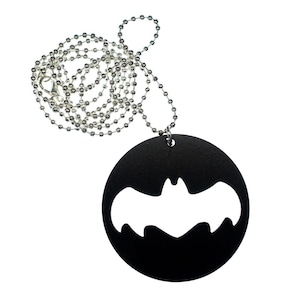 Bat Necklace Chain 80cm Wood Pendant Comic Superhero Halloween Black