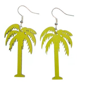 Wooden Palm Tree Earrings Miniblings Wood Tropical 45Mm Green