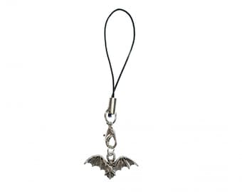 Pingente Miniblings para celular com pingente de morcego sugador de sangue Halloween com frutas e morcego prateado