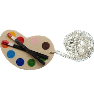 Painter Palette Necklace 45Cm Miniblings Creativity Artist Brush Wood